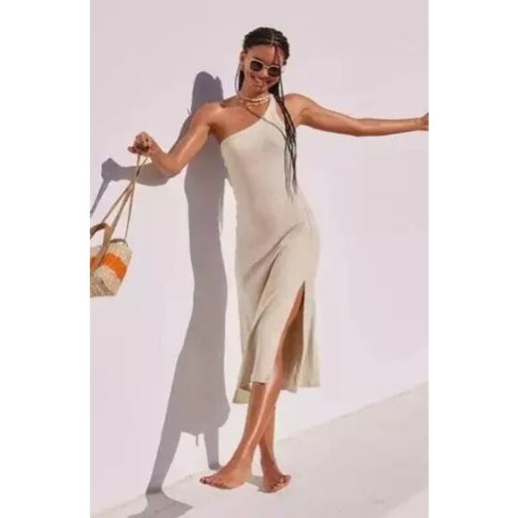 Aerie Dresses & Skirts - Aerie Women’s EUC Beige One Shoulder Midi Dress Sz XXL Beachy Resort